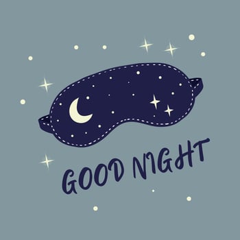 Illustration with sleep mask, stars and moon. Inscription - Good night. Caligraphic lettering hand drawn. Nighttime facial accessory vector