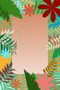 Vector frame with tropic leaf and flowers for banner, background, poster, sale, card.