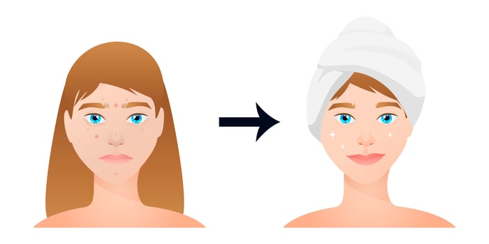 Vector illustration set of skin care girl face washes and applies cosmetic masks. Set of girl skin care face wash and cucumber mask Set of elements of home spa, beauty, relaxation, beauty treatments