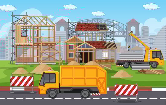 Cartoon scene of building construction site vector