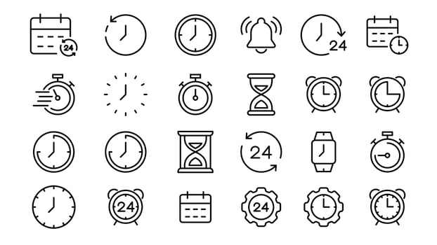 Time and clock line icons. Vector linear icon set.