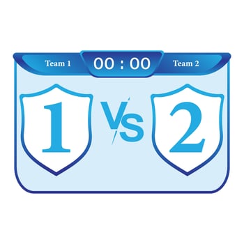 Sports match scoreboard Stylish vector illustration. A blue colour scoreboard on a white background. Sports team logo space on a shield shape with the scoreboard.