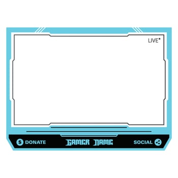 Live game streaming overlay with dark black and light blue color shade. Stylish live streaming overlay frame. Screen overlay for live streamers.  Dark black color overlay frame with donation buttons. vector