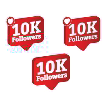 3D, 10K follower celebration badge collection. Thanksgiving for 10K followers vector illustration. 3D Red color 10K follower badge celebration with love shape.