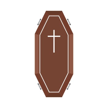 Halloween scary coffin vector design on a white background. Halloween coffin design with wood color shade and Christian cross. Wood color coffin vector illustration for upcoming Halloween event.