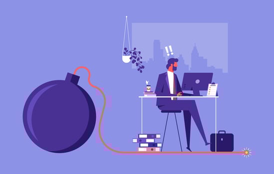 Businessman very stress because he working on top bomb, busy in time pressure working, business crisis and deadline concept vector