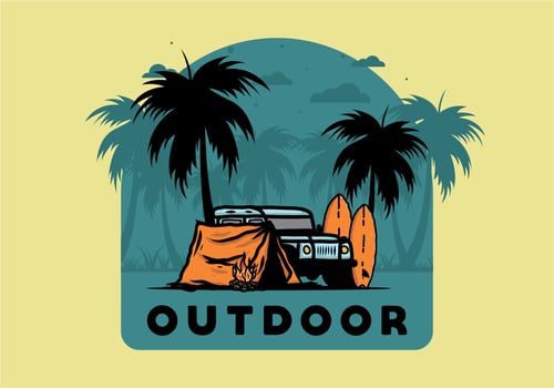Camping on the beach with off road car vector