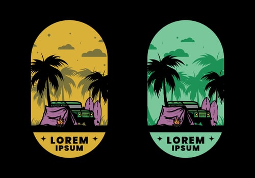 Camping on the beach with off road car vector