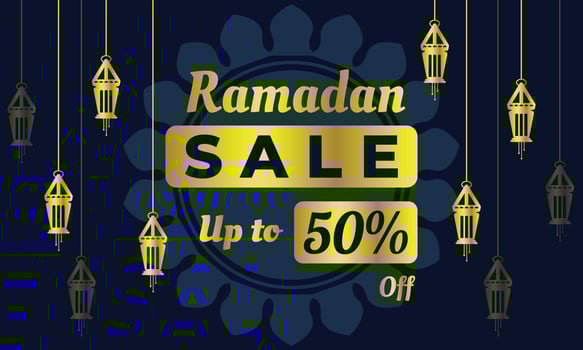 Ramadan sale up to 50 percent off template with hanging lantern vector