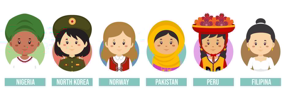 Set Girl Avatars with Different Countries vector