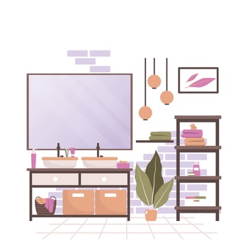 Clean Bathroom Decoration Mirror Sink Cabinet House Interior Flat Design vector