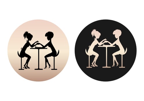 Set of icons for a manicure salon, nail salon, round emblem, silhouette, manicurist paints nails, workplace, women. Vector
