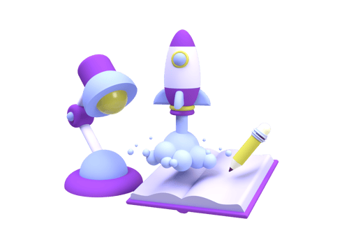 Rocket Launches with book online education illustration Landing page template for business idea concept background png