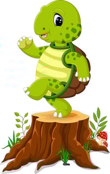 Cartoon turtle posing on tree stump vector