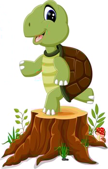Cartoon turtle posing on tree stump vector