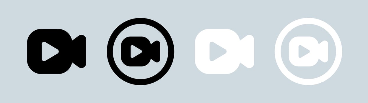 Video camera vector icon set in black and white colors. Movie symbol illustration.