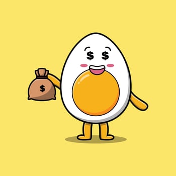 Cute cartoon Crazy rich boiled egg with money bag vector