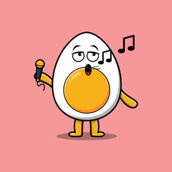 Cute cartoon boiled egg singer holding mic vector