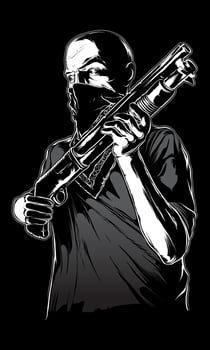 Gangster wearing mask with gun vector