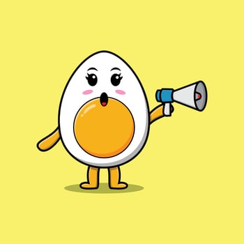 Cute Cartoon boiled egg speak with megaphone vector