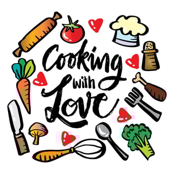 Cooking with love hand lettering. vector