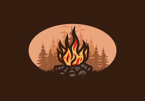 Bonfire in the jungle badge illustration vector