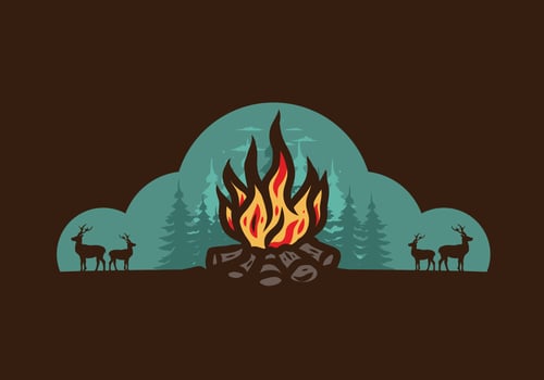 Bonfire in the jungle badge illustration vector