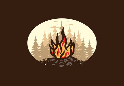 Bonfire in the jungle badge illustration vector