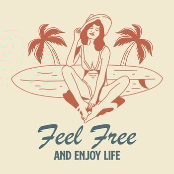 Girl and surfboard, Vintage summer paradise beach t shirt Design vector