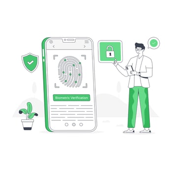 Protection technology, flat illustration of biometric verification vector