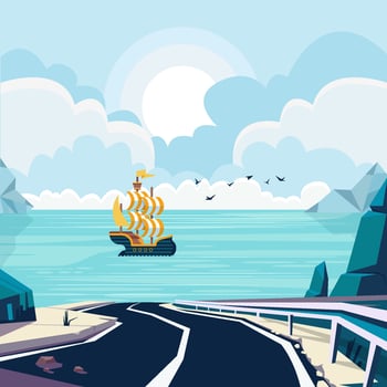 Road Landscape With Sea View Concept vector