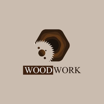 Wood work logo. Illustration of saw blade and wood texture. vector