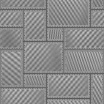 Seamless tiled background with textured metal plates with rivets. Illustration with retro hatching. Steampunk vintage style. vector
