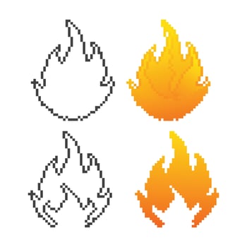 Flame, fire. Pixel art 8 bit vector icon illustration
