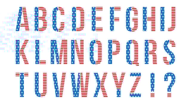 English alphabet set in american flag colors vector