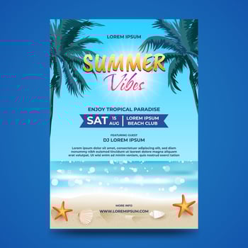 summer party flyer design. tropical beach background. vector
