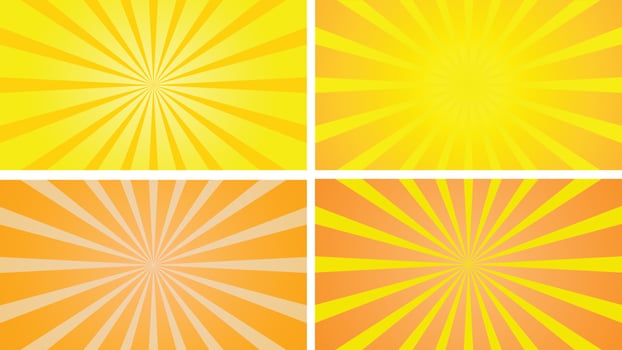 Simple yellow color sunburst pack with gradient vector background illustration.