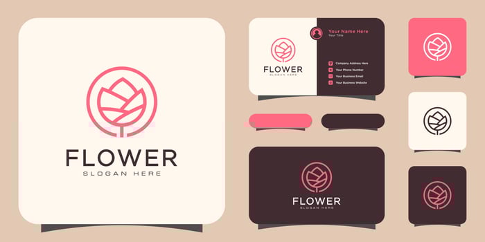 Flower mono line luxury logo with business card design vector
