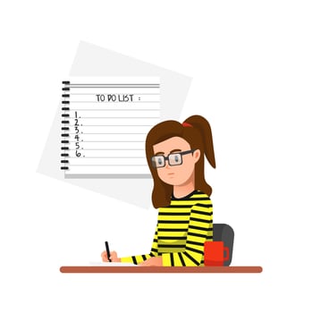 a woman writes a to do list plan vector