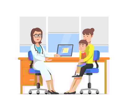 A mother and her child visits a pediatrician vector