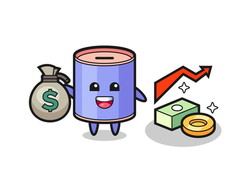 cylinder piggy bank illustration cartoon holding money sack vector