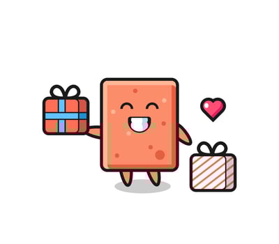 brick mascot cartoon giving the gift vector
