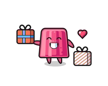 jelly mascot cartoon giving the gift vector