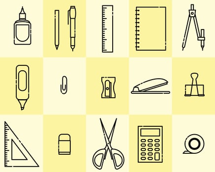 Stationery thin line icon set vector