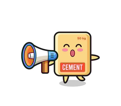 cement sack character illustration holding a megaphone vector