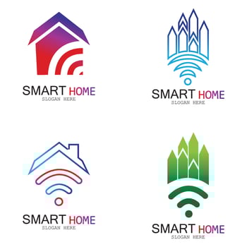 Wifi House Vector Logo.Smart City Tech Icon Vector. City Net Logo Concept Vector