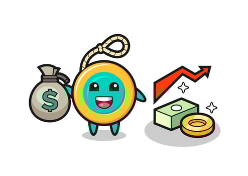 yoyo illustration cartoon holding money sack vector