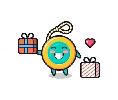 yoyo mascot cartoon giving the gift vector