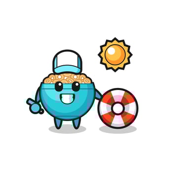 Cartoon mascot of cereal bowl as a beach guard vector