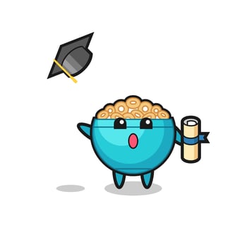 Illustration of cereal bowl cartoon throwing the hat at graduation vector